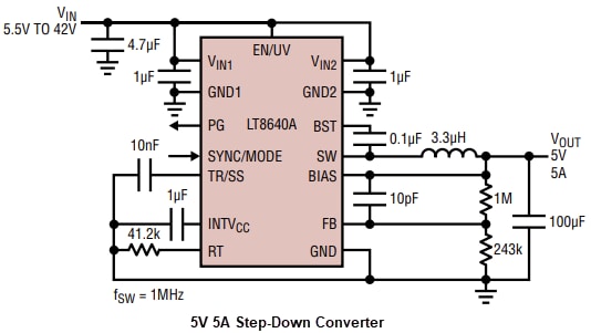 Schéma du circuit d'application - Analog Devices Inc. Régulateurs abaisseurs LT8640A